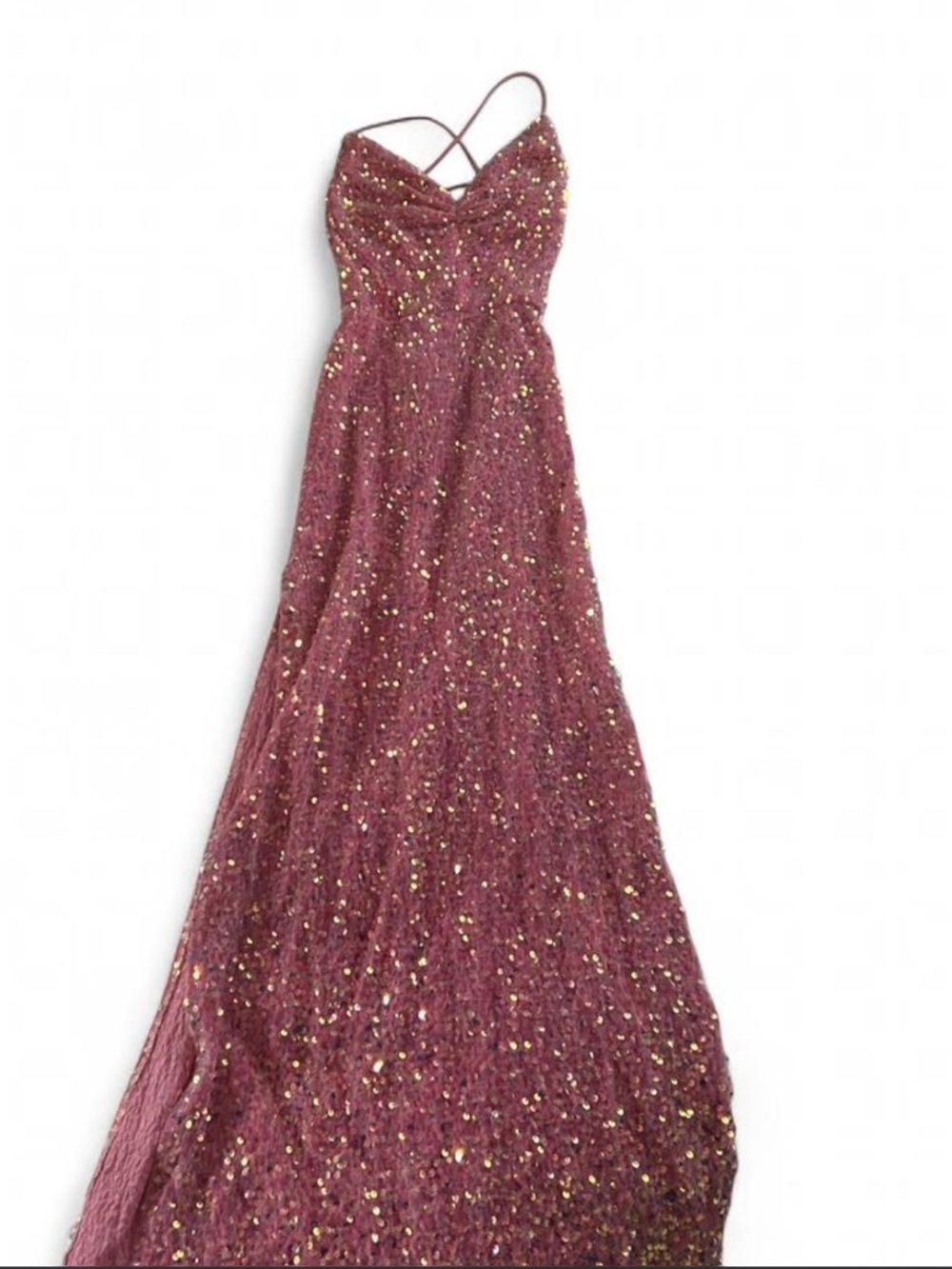 Lucy in the sky Mauve Sequin Spaghetti Strap Evening Gown